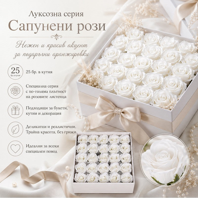 Сапунени рози за декорация /25 броя в кутия/