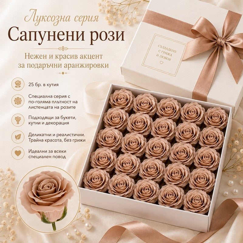 Сапунени рози за декорация /25 броя в кутия/