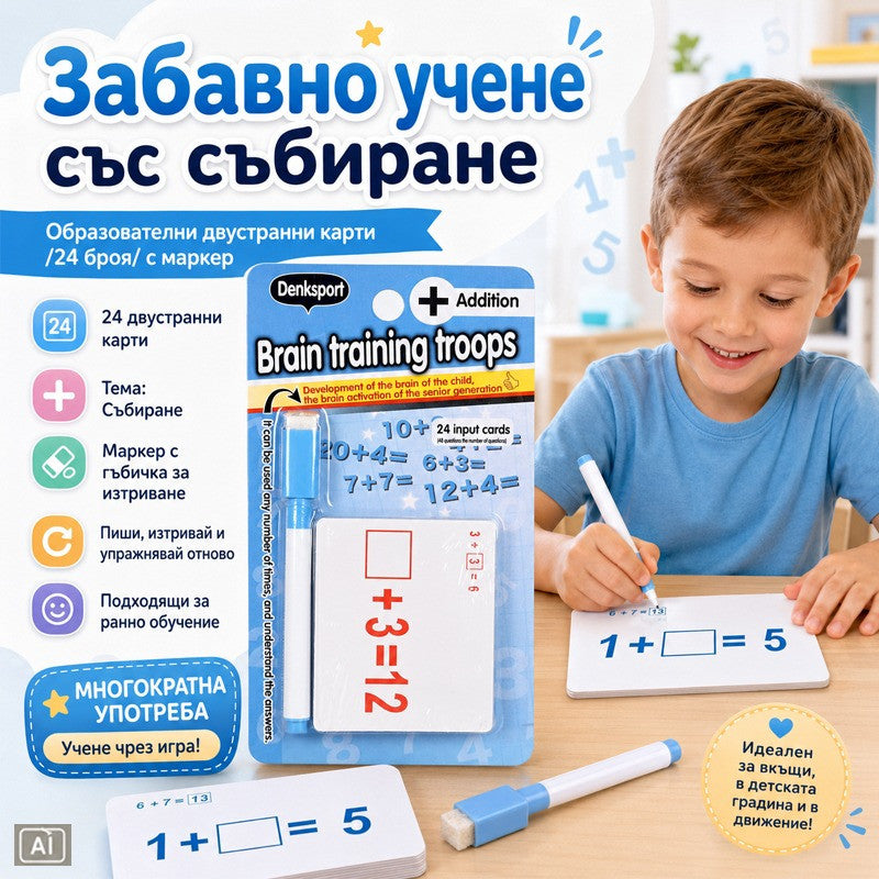 Образователни 24 двустранни карти "Събиране" с маркер
